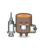 ilustración de mascota de tocón de árbol como médico vector