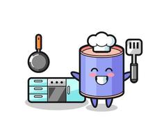 cylinder piggy bank character illustration as a chef is cooking vector