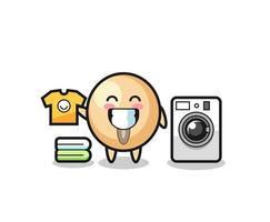 Mascot cartoon of soy bean with washing machine vector