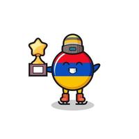 armenia flag cartoon as an ice skating player hold winner trophy vector