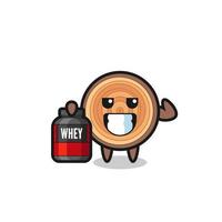 the muscular wood grain character is holding a protein supplement vector