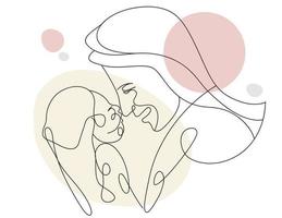 Mother and baby one line art vector illustration for greeting card Happy mother's day and background.