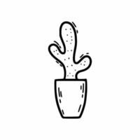 Cactus in flower pot. Houseplant. Vector doodle illustration.