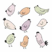 Set of cute birds. Vector doodle illustration. Sketch elements for postcard.