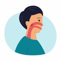 Child with adenoids. Polyps in  nose. Breathing problems in children. Vector character in  flat style. Illustration on  topic of medicine.