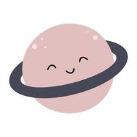 Cute planet with face. Space object. Vector doodle illustration.