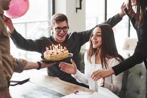 This is so unexpected. One of employees have birthday today. Friendly coworkers decides to make surprise for her photo