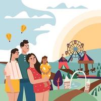 Family Vacation To Amusement Park Concept vector