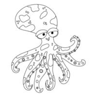 Cute cartoon octopus. Coloring pages for kids. Vector outline on white background.