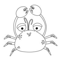 Cute sea crab. Coloring pages for kids. Vector outline on a white background.