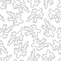 Seamless pattern with seaweed. Black outline algae. Vector illustration white background.