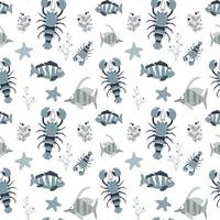 Seamless children's pattern with funny fish and sea animals. Children's texture for fabric, packaging, textiles, wallpaper, clothing. Vector background.