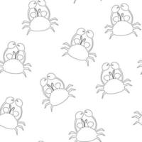 Seamless pattern with cute sea crab. Black outline crab. Vector illustration white background.