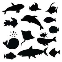 Set of fish silhouettes. Vector illustration isolated on a white background.