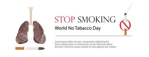 Poster, flyer or banner for World No Tobacco Day and an image of human lungs. Vector illustration, stop tobacco