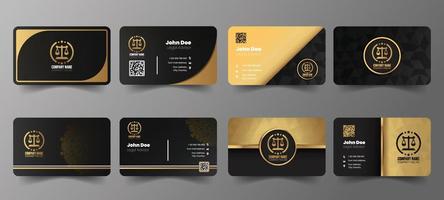 plantilla de tarjeta de visita de lujo en oro y negro para perfil de derecho profesional vector