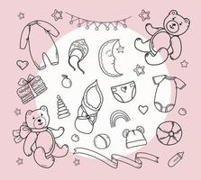 Set of hand drawn baby and newborn doodle for icon, banner. vector