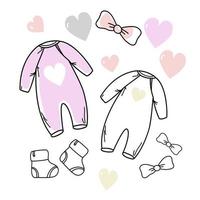 Set of hand drawn baby girl. Cartoon sketch style doodle for icon, banner. vector