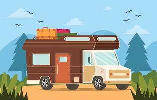 Family Vacation Using Camper Van vector