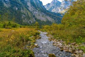 Creek mountain river in Koenigssee, Konigsee, Berchtesgaden National Park, Bavaria, Germany. photo