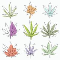 simplicidad hoja de cannabis diseño plano de dibujo continuo a mano alzada. vector