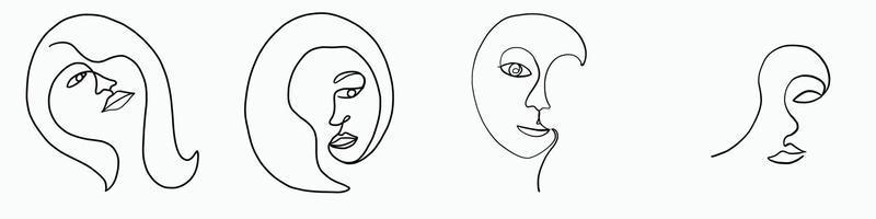 Abstract woman face continuous freehand drawing. vector