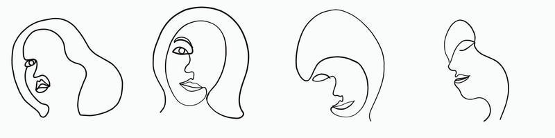 Abstract woman face continuous freehand drawing. vector