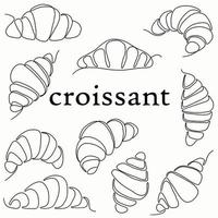 Simplicity croissant bread freehand continuous line drawing flat design. vector