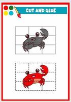 cut and glue for kids cute crab vector