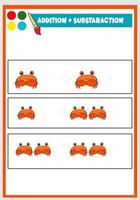 learning addition and subs traction for kids cute crab vector