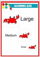 tamaño de aprendizaje para niños lindo cangrejo vector