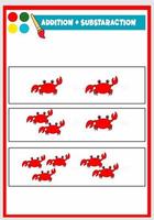 learning addition and subs traction for kids cute crab vector