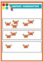 learning addition and subs traction for kids cute crab vector