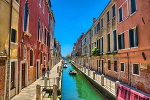 Scenic canal with boats, Venice, Italy, HDR photo