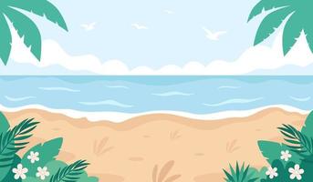 Tropical beach landscape. Hello summer, summer vacation. Ocean shore. vector