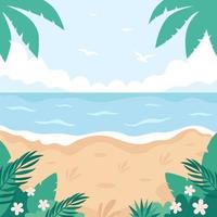 Tropical beach landscape. Hello summer, summer vacation. Ocean shore. vector