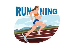 Girl Jogging. Girl athlete in tracking clothes running with typography running words in the background vector
