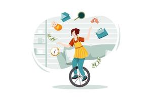 Circus woman on 1 wheel with dozens of jobs vector