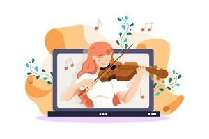 Online course with a girl playing on violin vector