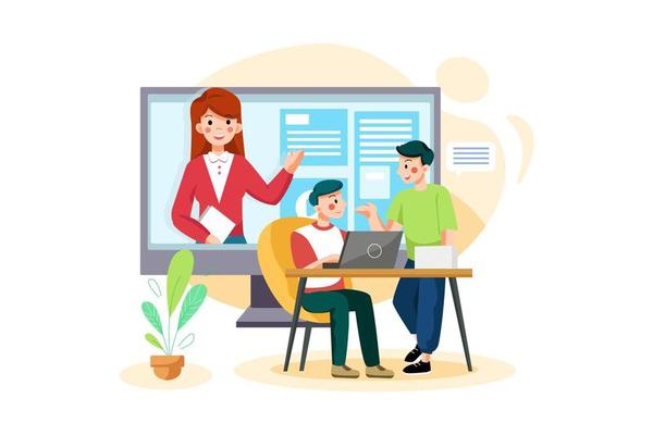 Online course with people helping each other