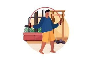 ejercicio deportivo en el concepto de ilustración en casa. ilustración plana aislada sobre fondo blanco vector