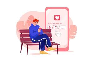 Boy selecting age in dating app vector