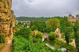 River with houses and bridges in Luxembourg, Benelux, HDR photo