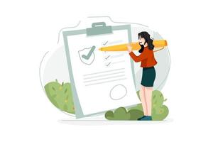 Woman signing insurance policy Illustration vector