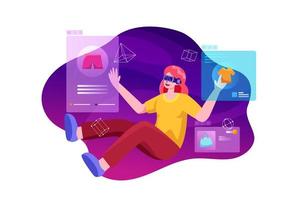 Woman wearing VR glasses having 3D experience in shopping in the metaverse vector