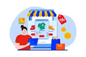 Customer with shopping cart buying digital service online