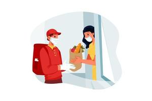 Delivery man checking the delivery location vector