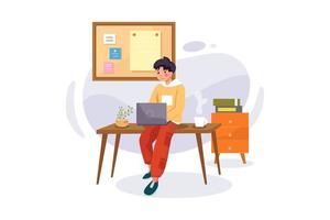 Online course with a boy sitting on desk vector