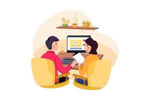 Online course with people in front of computer vector