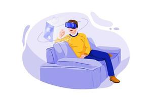 Man using leisure time enjoying wearing VR glasses
